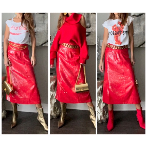 Zara Dresses & Skirts - Zara Red Sequin Skirt ❤️✨